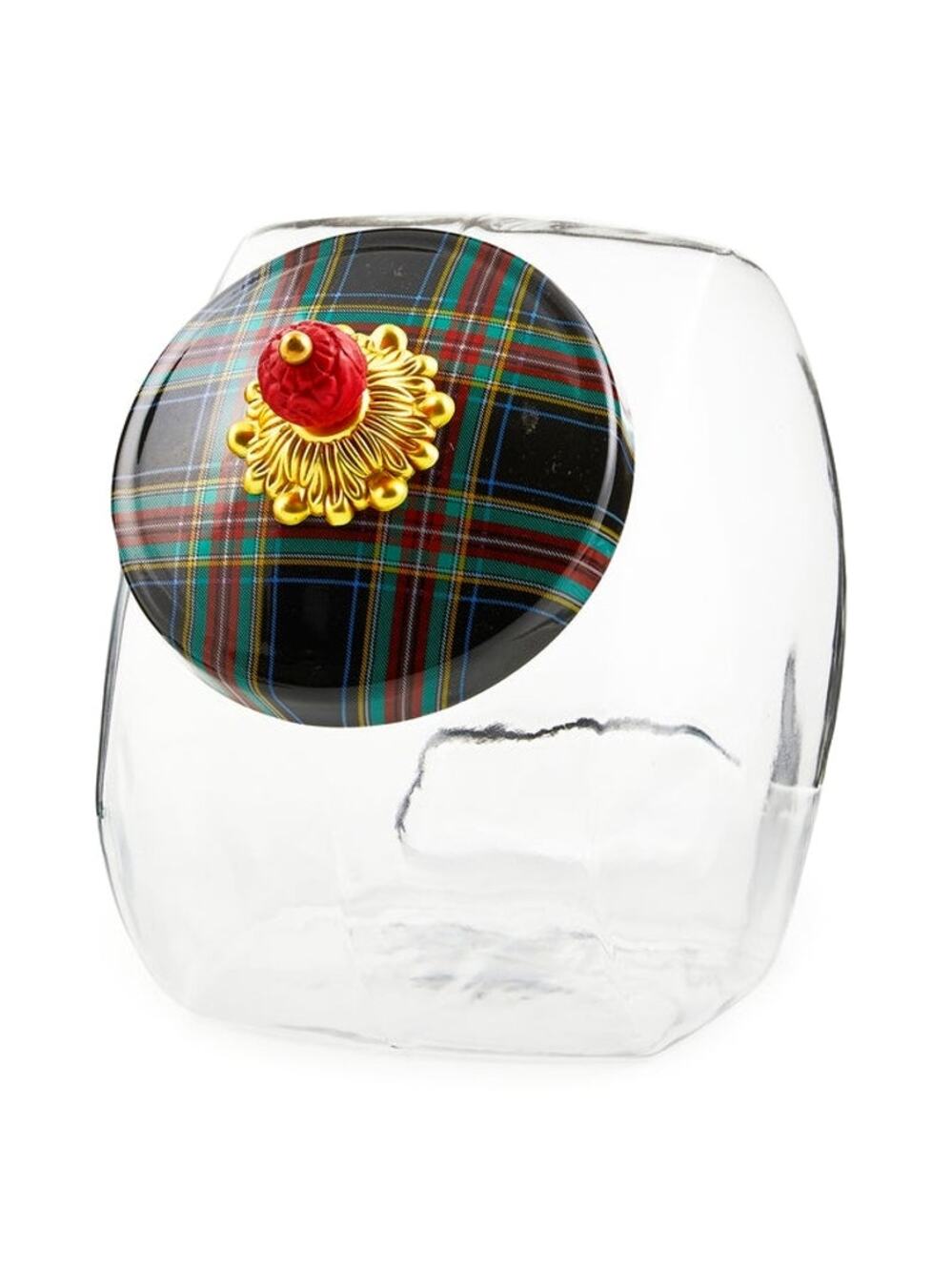 NEW Mackenzie-Childs Cookie Jar with Black Tartan Lid In Original Box